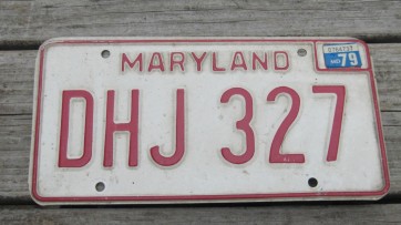 Maryland Red White License Plate 1979