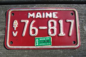 Maine ATV License Plate Motorcycle Sized Red White 2002