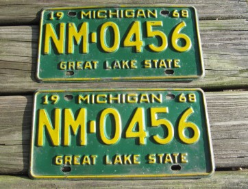Michigan Yellow Green License Plate Pair 1968