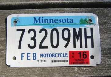 Minnesota Motorcycle License Plate 10,000 Lakes 2016