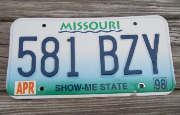 Missouri River License Plate 1998 Show Me State 581 BZY