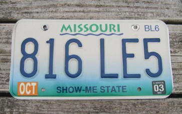 Missouri River License Plate 2003 Show Me State
