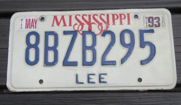 Mississippi Red White Blue License Plate 1993
