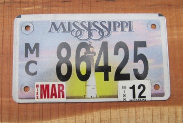 Mississippi Motorcycle License Plate Lighthouse Sunset 2012