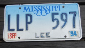 Mississippi Blue White Blue License Plate 1994