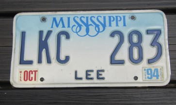 Mississippi Blue White Blue License Plate 1994