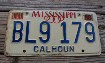 Mississippi Red White Blue License Plate 1988