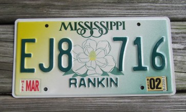 Mississippi Large Yellow Magnolia License Plate 2002