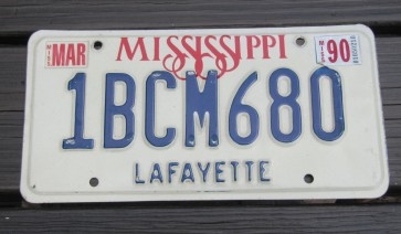 Mississippi Red White Blue License Plate 1990