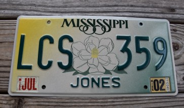 Mississippi Large Yellow Magnolia License Plate 2002