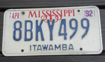 Mississippi Red White Blue License Plate 1992