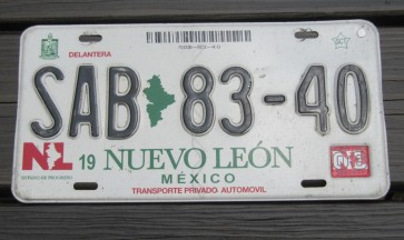 Mexico Nuevo Leon State Map License Plate SAB 83 40