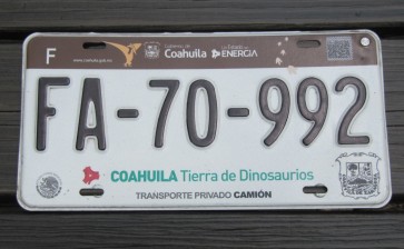 Mexico Coahuila Dinosaur Footprint License Plate FA 70 992