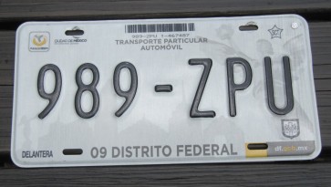 Mexico Distrito Federal Angel License Plate 989 ZPU