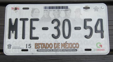 Mexico Estado De Mexico License Plate MTE 30 54