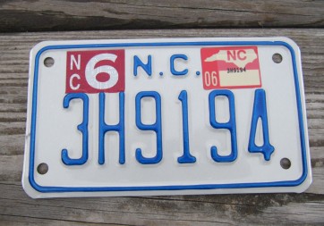 North Carolina Motorcycle License Plate 2006