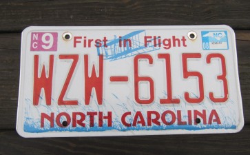 North Carolina First In Flight Red Letters License Plate 2008