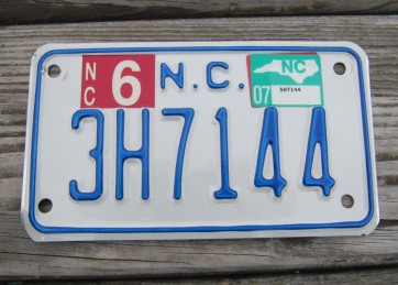 North Carolina Motorcycle License Plate 2007