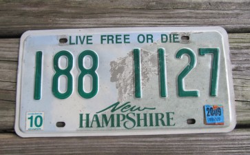  New Hampshire Old Man of The Mountain Live Free or Die License Plate 2009