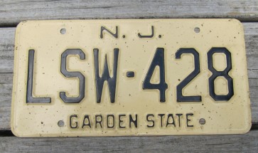 New Jersey Garden State Tan License Plate 1960's