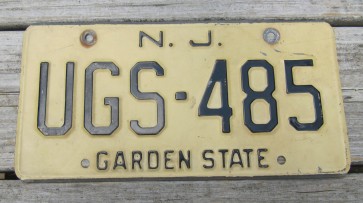 New Jersey Garden State Tan License Plate 1960's