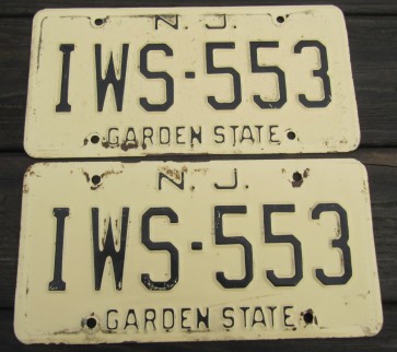 New Jersey Garden State Tan License Plate Pair 1970's 