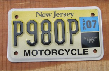 New Jersey Motorcycle License Plate Yellow Fade 2007