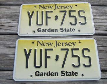 New Jersey Garden State License Plate Pair Yellow Fade 
