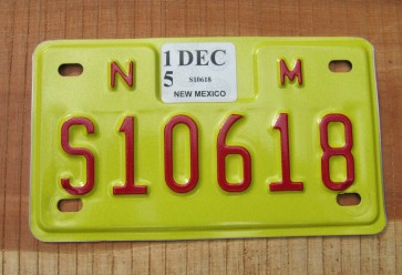 New Mexico Motorcycle License Plate Yellow Red 2015