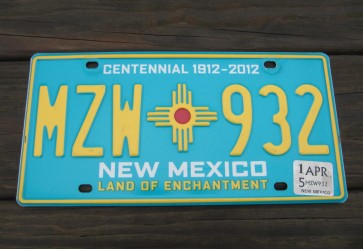 New Mexico Centennial License Plate 2015 Land Of Enchantment 1912 -2012