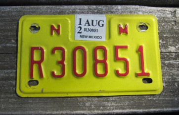New Mexico Motorcycle License Plate Yellow Red 2012