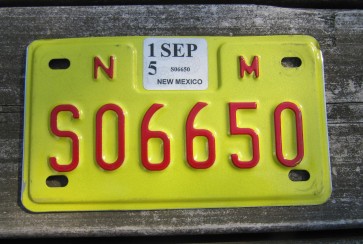 New Mexico Motorcycle License Plate Yellow Red 2015