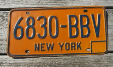 New York Blue Yellow License Plate 1970's