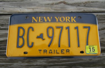 New York Gold Trailer License Plate 2015