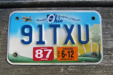 Ohio Motorcycle License Plate Birthplace of Aviation Sunset 2012