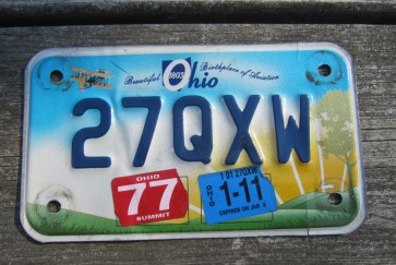 Ohio Motorcycle License Plate Birthplace of Aviation Sunset 2011