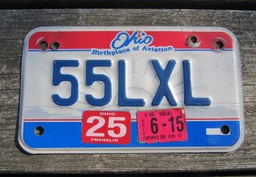 Ohio Motorcycle License Plate Birthplace of Aviation 2015
