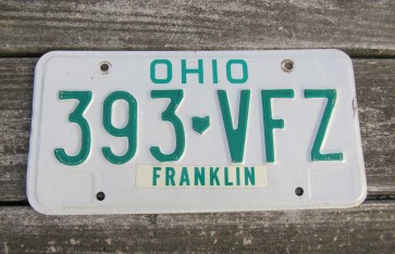 Ohio Green White Letters License Plate 1980's