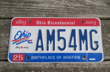 Ohio Bicentennial License Plate