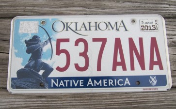 Oklahoma Arrow Shooter Native America License Plate 2015 537 ANA