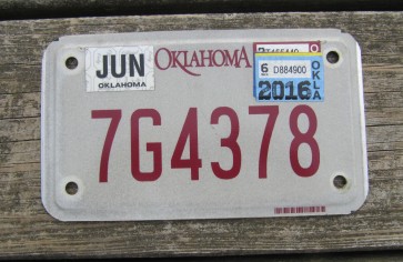 Oklahoma Motorcycle License Plate 2016