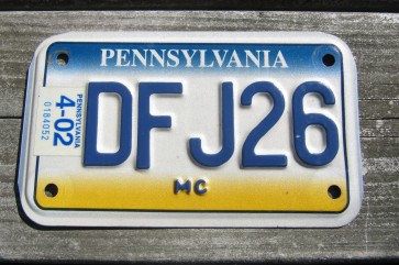 Pennsylvania Motorcycle License Plate State Base PA 2002