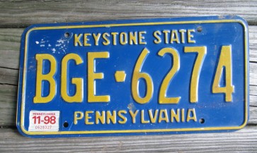 Pennsylvania Small Keystone State License Plate 1998