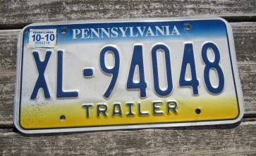 Pennsylvania Trailer License Plate 2010