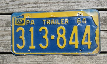 Pennsylvania State Shaped License Plate 1964 Trailer