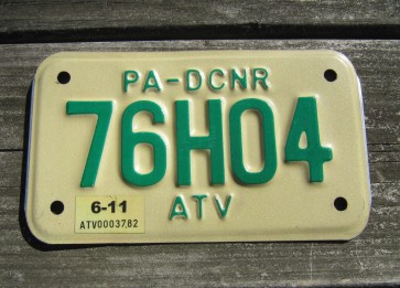 Pennsylvania ATV License Plate Motorcycle Sized 2011