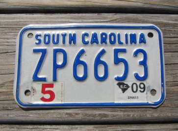 South Carolina Motorcycle License Plate 2009