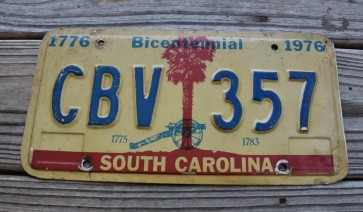 South Carolina Bicentennial Palm Tree License Plate 1976 Civil War Cannon