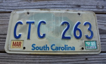 South Carolina State Outline License Plate 1985