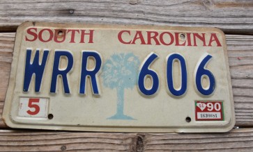 South Carolina Palm Tree License Plate 1990